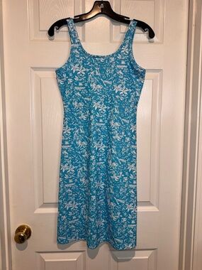 Columbia PFG Blue and White Floral Scoop-Neck Midi Dress. Size XS